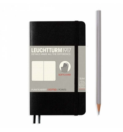 Leuchtturm Notizbuch Schwarz, Softcover, Pocket A6, dotted