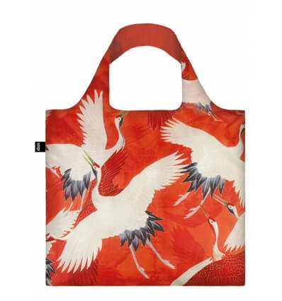 LOQI Womans Haori, White and Red Cranes Bag