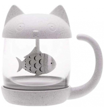 WINKEE Tee Becher Katze mit integriertem Tee-Ei