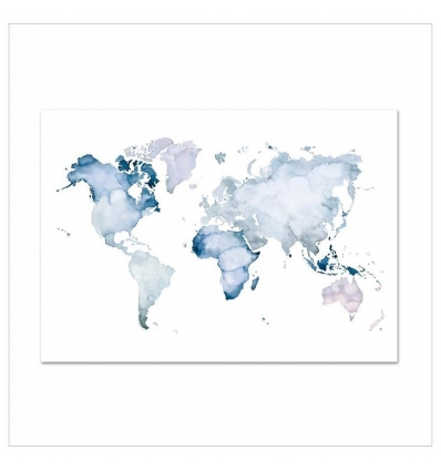 LEO LA DOUCE Kunstdruck A4 World Map Blue