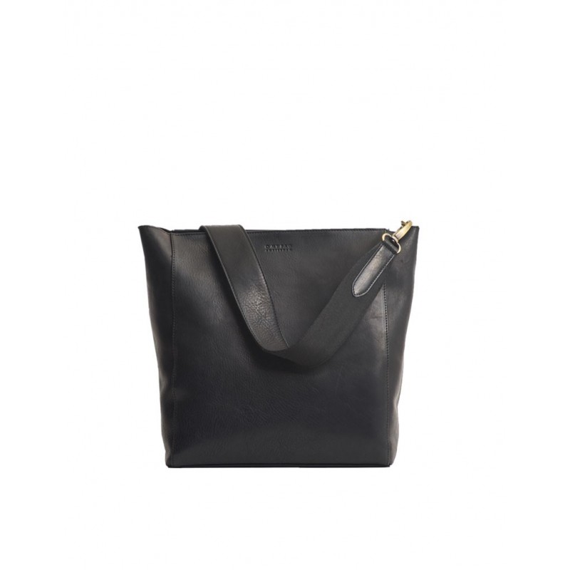 O MY BAG SOFIA Schwarz Stromboli Leather - Black Webbing Strap