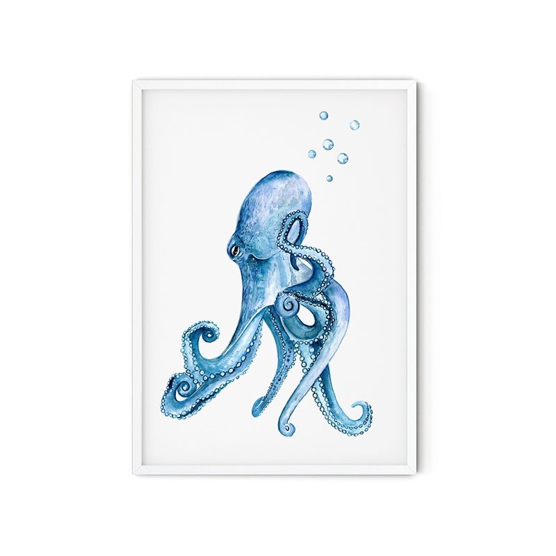 MALUU Kunstdruck DIN A4 Octopus Bubbles