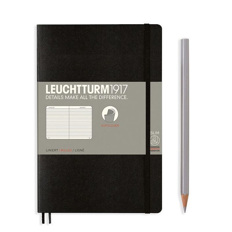 Leuchtturm Notizbuch Softcover black, Paperback (B6+), liniert
