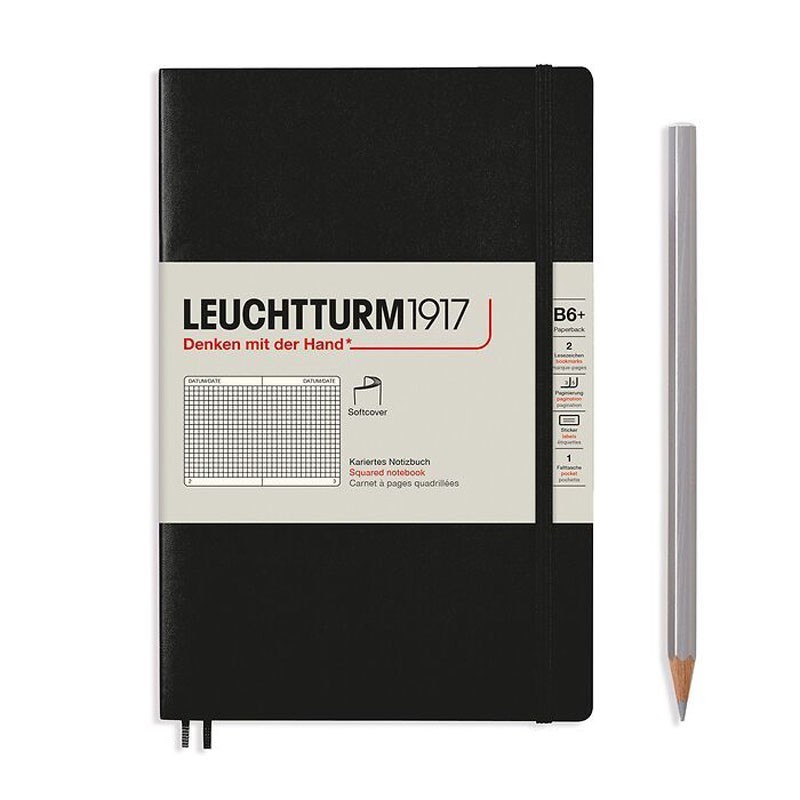Leuchtturm Notizbuch Softcover black, Paperback (B6+), kariert