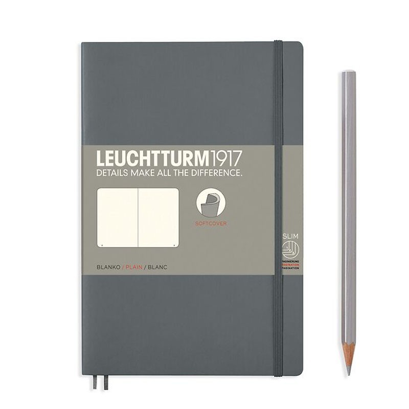Leuchtturm Notizbuch Softcover Anthrazit, Paperback (B6+), blanko